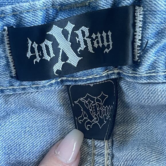 X Ray Jeans Mens Size 38x32 Blue Distressed Flap Pocket Heavy Stitch Y2K - Picture 6 of 12